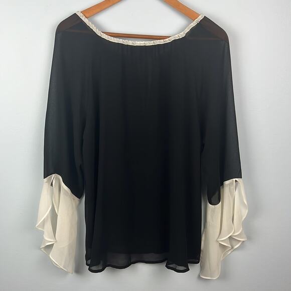 Patterson J. Kincaid Black & Cream Romantic bell sleeve blouse - Picture 6 of 8